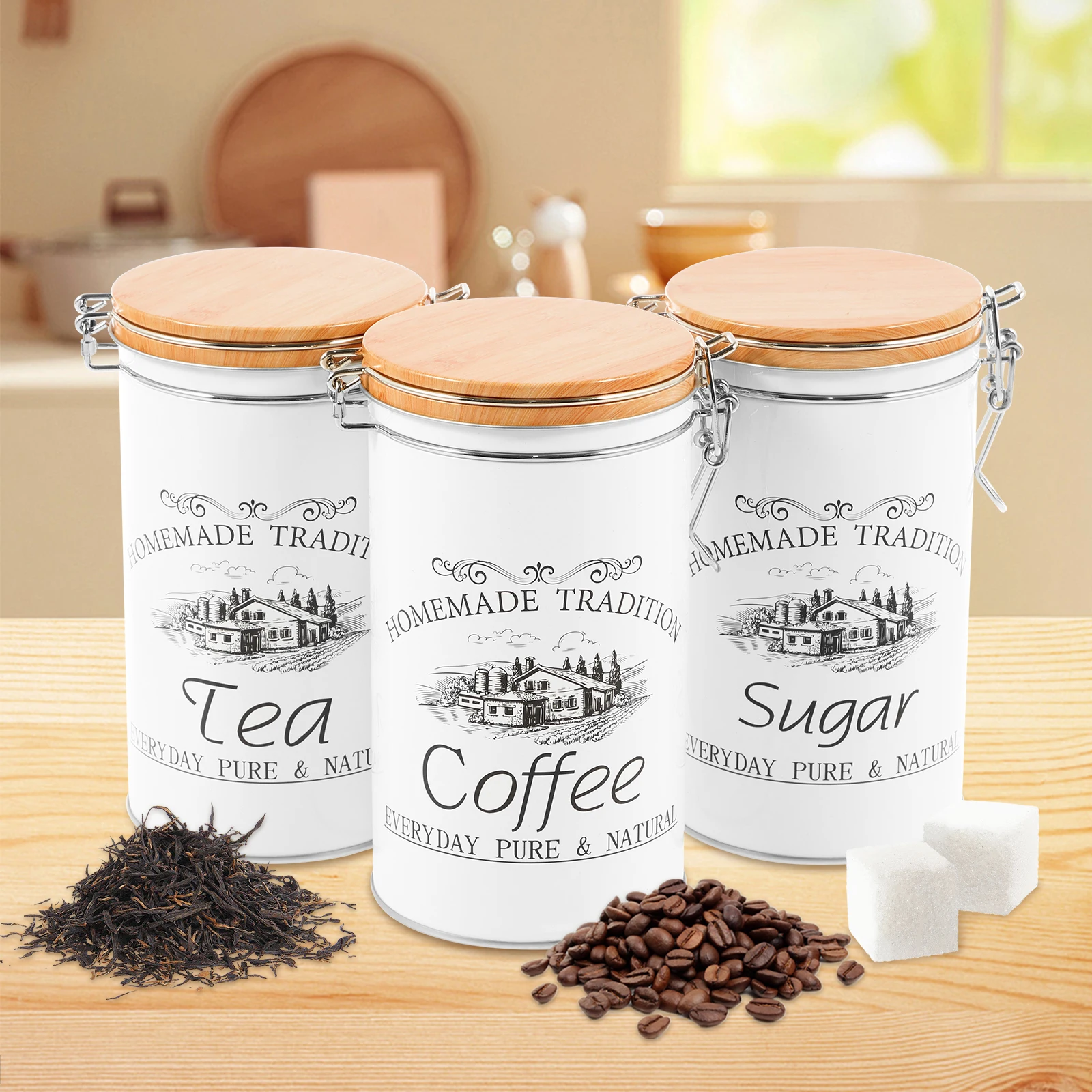 Coffee Tea Sugar Container Set - 3 stks/set Thee Koffie Suikerbussen Metalen