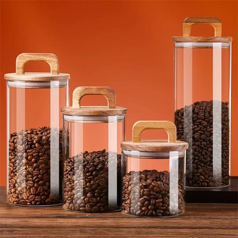 Coffee Tea Sugar Set - Helderglazen pot met bamboe deksel Verzegelde