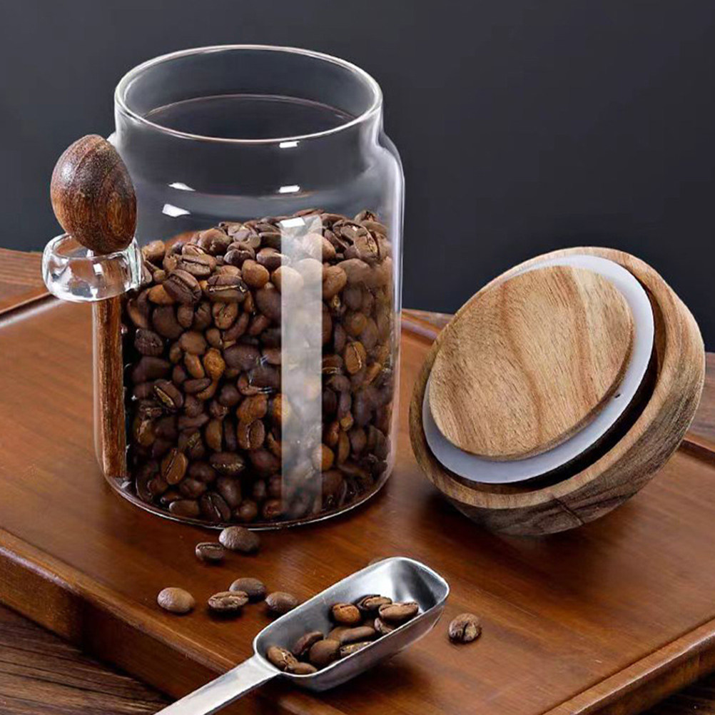 Coffee Tea Containers - Transparante glazen voedselopslagbus met luchtdicht houten