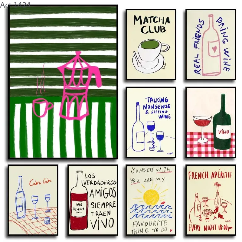 Draw Coffee And Tea - Moderne kleurrijke tekeningen abstracte kunst voedselposters