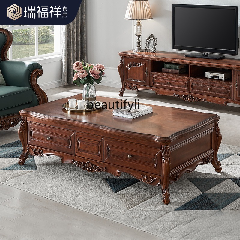 Draw Coffee And Tea - Volledig massief houten salontafel Amerikaanse woonkamer
