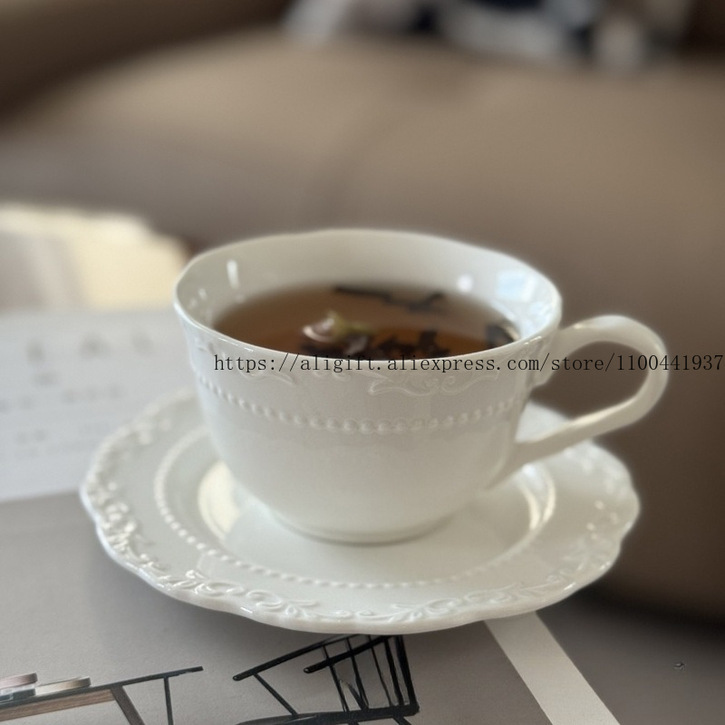 Coffee Tea Sugar Set - Franse lichte luxe reliëf bloemen koffiekop
