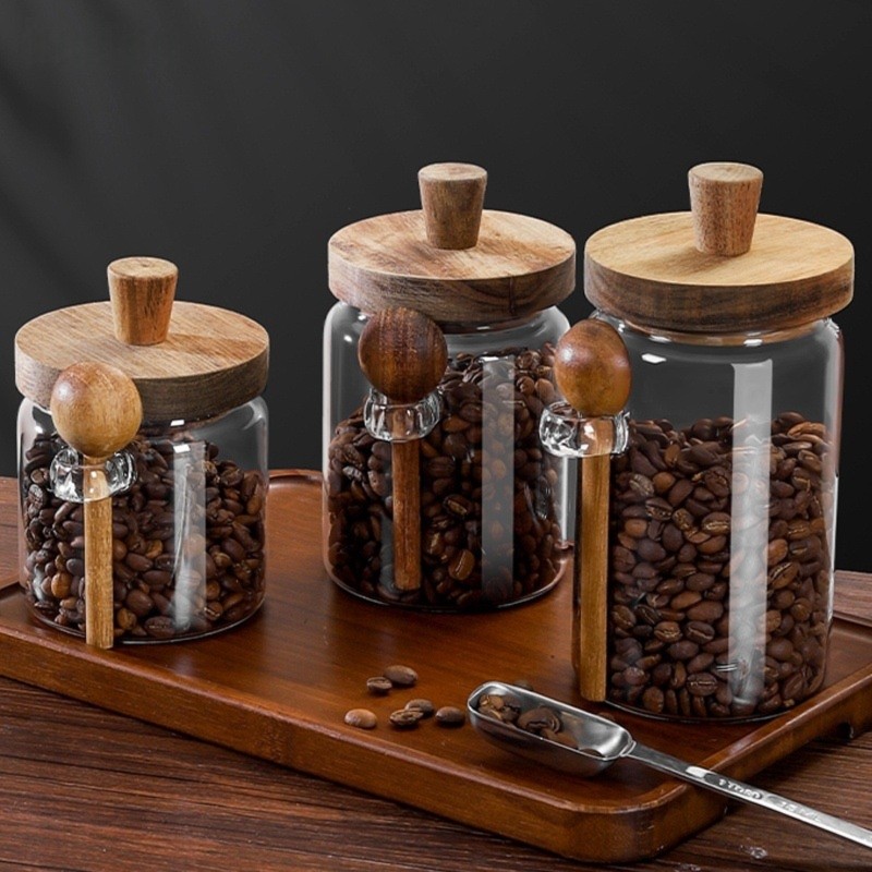ABJI-Glazen potten met houten  - Coffee Tea Sugar Container Set recensie en prijs