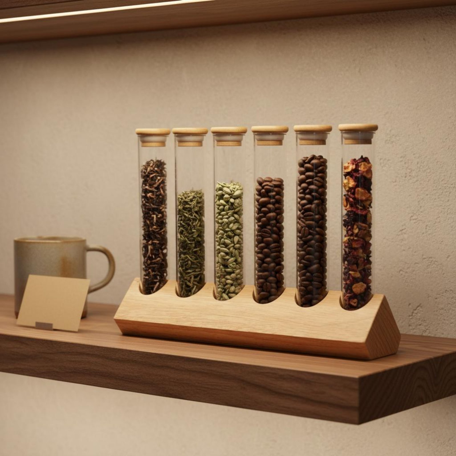 Glazen buisjes set met houten  - Coffee Bean & Tea Menu recensie en prijs